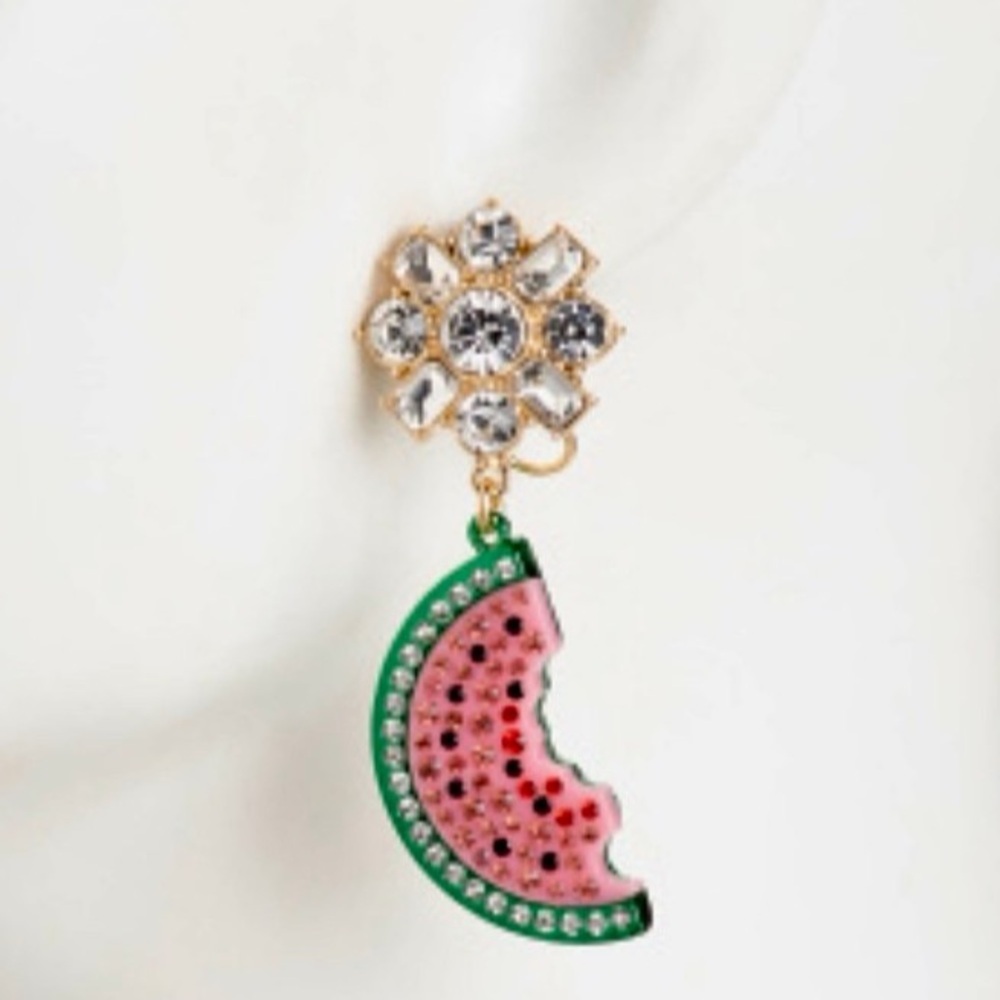 BETSEY JOHNSON Crystal-Accented Watermelon Slice Garden Glam Dangle Earrings NWT - Picture 10 of 10